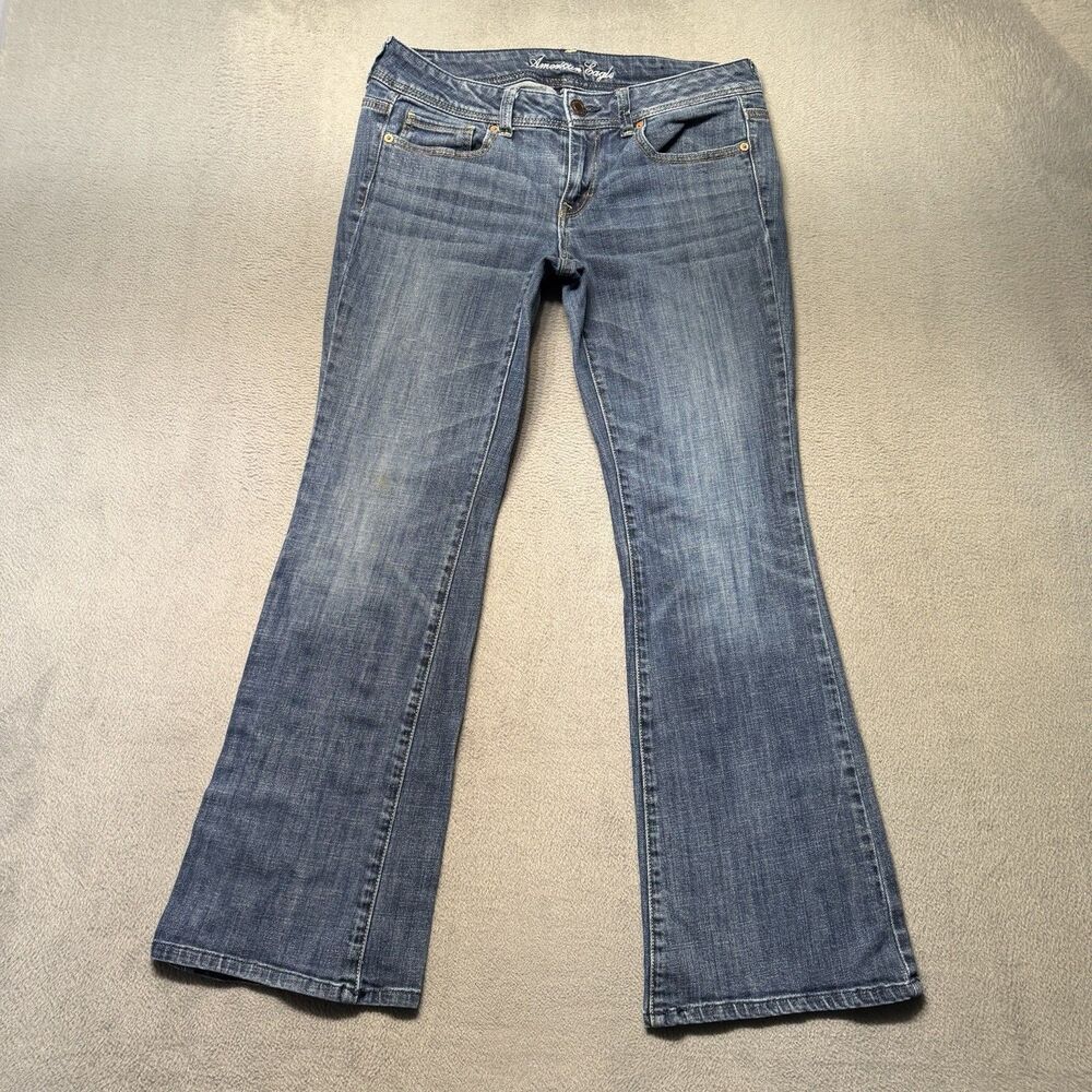 American Eagle Original Boot Jeans Womens 10 Short Blue Stretch Denim Y2K